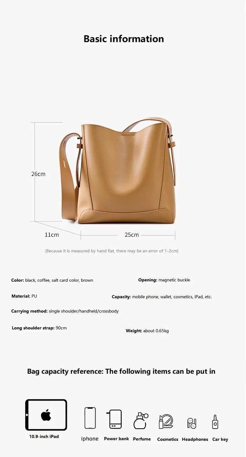 Bucket bags women's high end texture large capacity shoulder purses commuter versatile messenger handbags