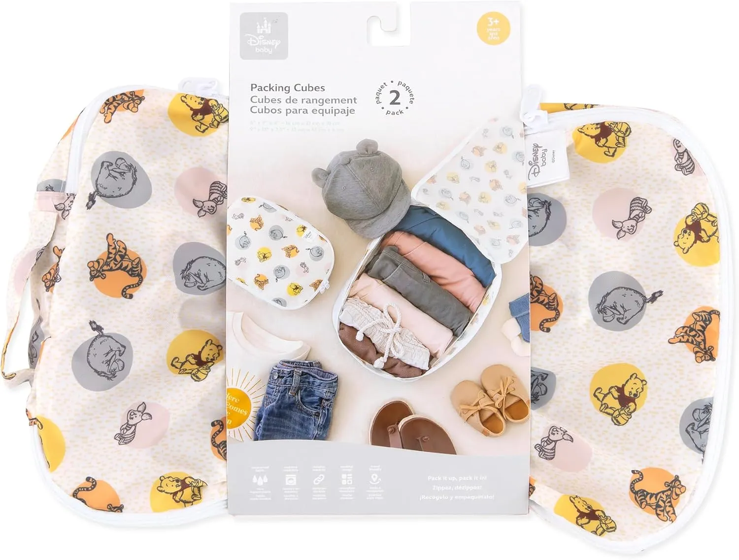 Bumkins Disney Packing Cubes for Travel Bag, Organize Luggage with Compression Bags, Essential Traveling Accessories, Pack Carry On Suitcase for Clothes or Toiletries, Set of 2 Sizes, Winnie the Pooh
