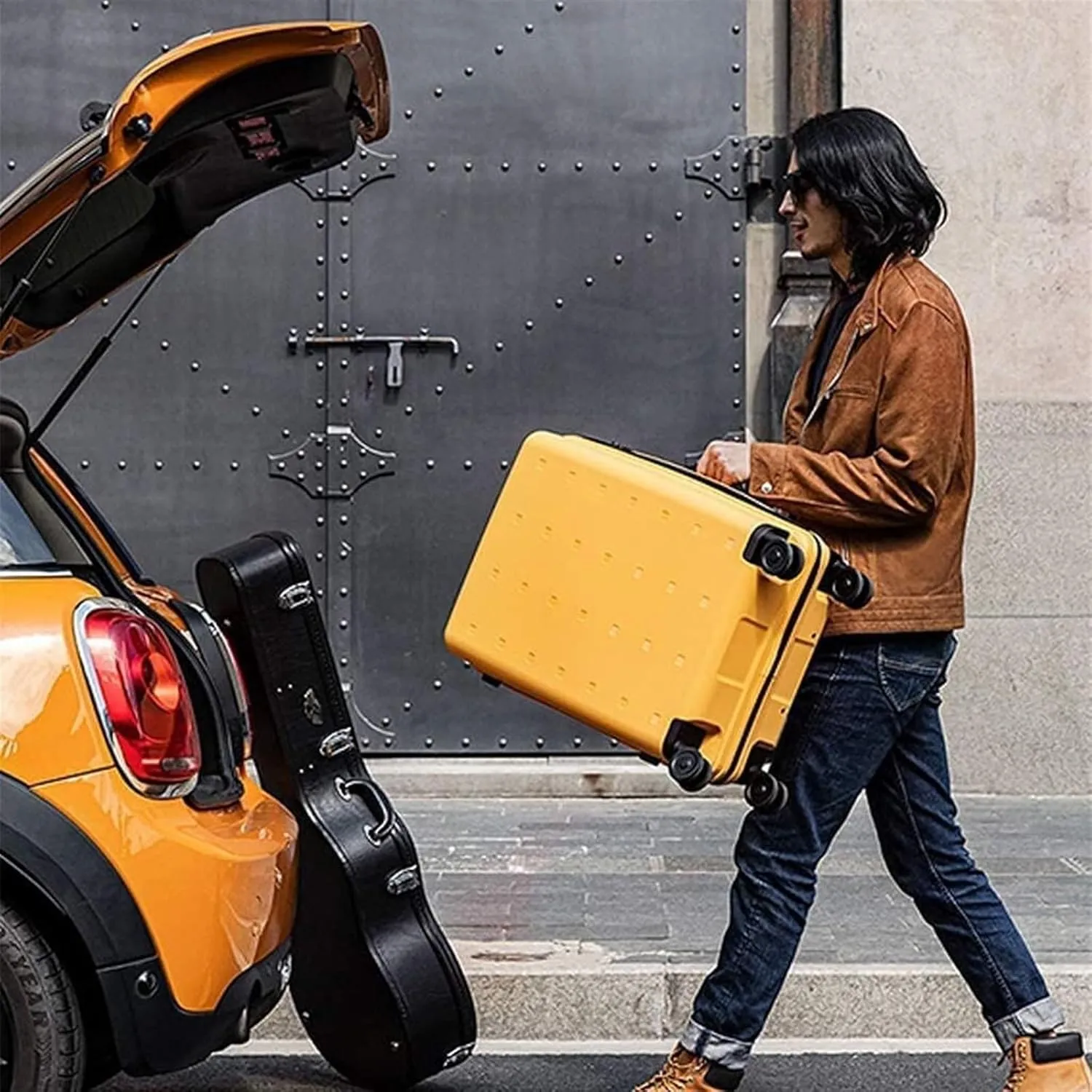 Cabin Luggage Hardside Rugged Travel Suitcase Luggage with 8 Spinner Wheels, Customs Code Lock Travel Bag