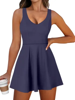 Caracilia Women Tennis Active Sporty Tank Dress with Shorts Workout Exercise Athletic Romper Mini Dresses Summer Golf Outfits