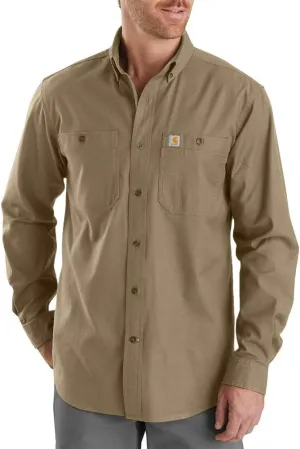 Carhartt Men's Rugged Flex Rigby Long Sleeve Work Shirt (Regular and Big & Tall Sizes), Dark Khaki, Large