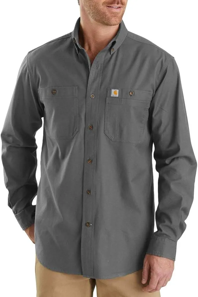 Carhartt Men's Rugged Flex Rigby Long Sleeve Work Shirt (Regular and Big & Tall Sizes), Gravel, Medium