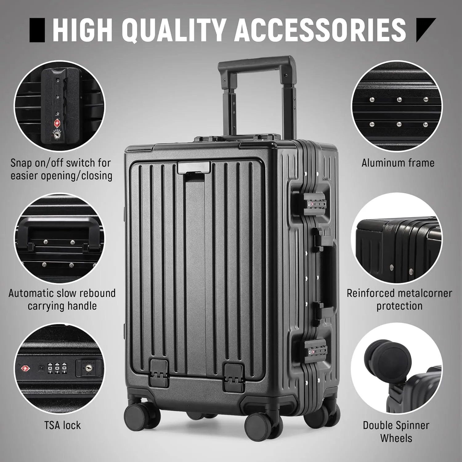 Carry On Luggage 22x14x9 Airline Approved, Zipperless Luggage Carry On with Compartment 20" Hard Shell Suitcases, ABS Aluminum Carry On Suitcases with Spinner Wheels, TSA Lock 37L
