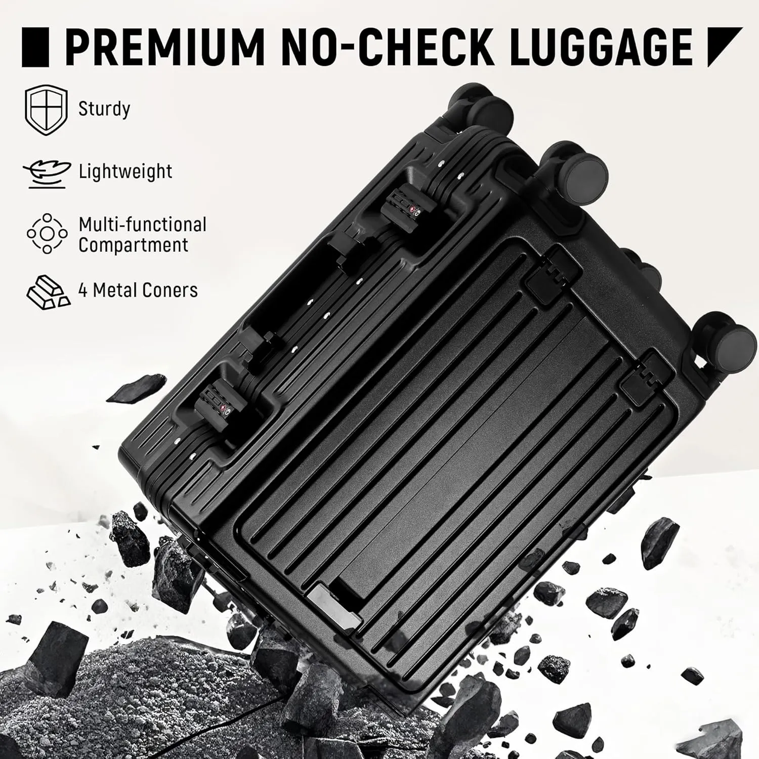 Carry On Luggage 22x14x9 Airline Approved, Zipperless Luggage Carry On with Compartment 20" Hard Shell Suitcases, ABS Aluminum Carry On Suitcases with Spinner Wheels, TSA Lock 37L