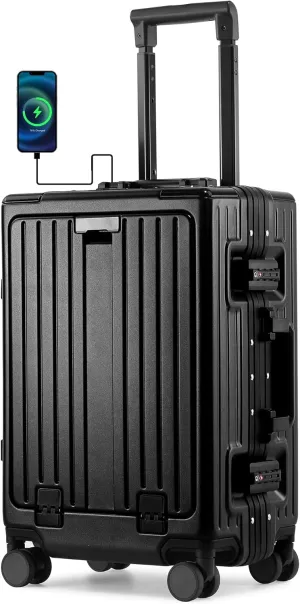 Carry On Luggage 22x14x9 Airline Approved, Zipperless Luggage Carry On with Compartment 20" Hard Shell Suitcases, ABS Aluminum Carry On Suitcases with Spinner Wheels, TSA Lock 37L