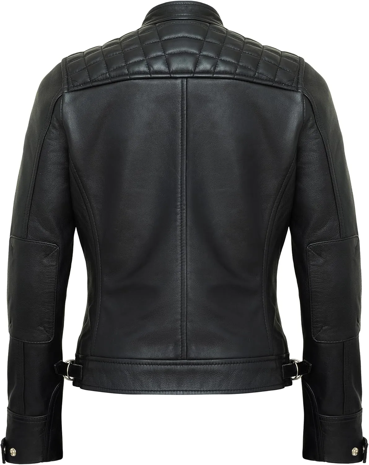 Casual Outerwear Real Lambskin Motorcycle Jackets Womens- Classic Biker Style Stand Collar Leather Jacket Women