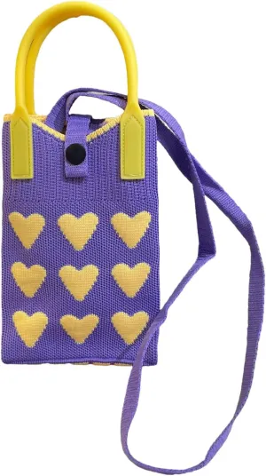 Cell Phone Crossbody Bag for Women with Heart Pattern Little Crochet Pouch Tote Handbag with Buckle