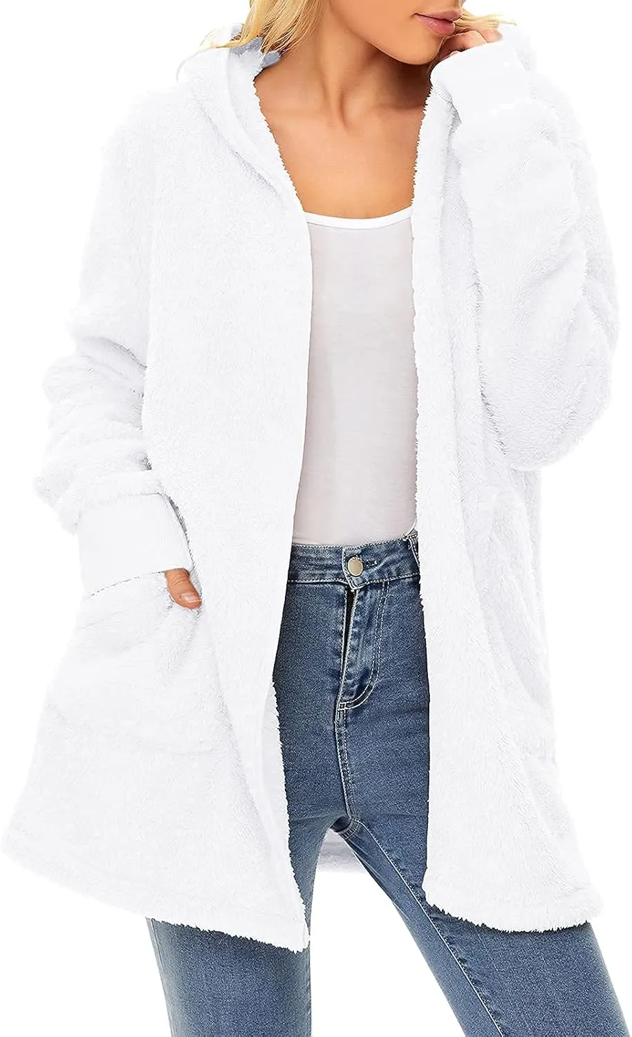Century Star Women Fleece Cardigan Hooded Loose Fuzzy Cardigan Coat Womens Fuzzy Jacket Outwear