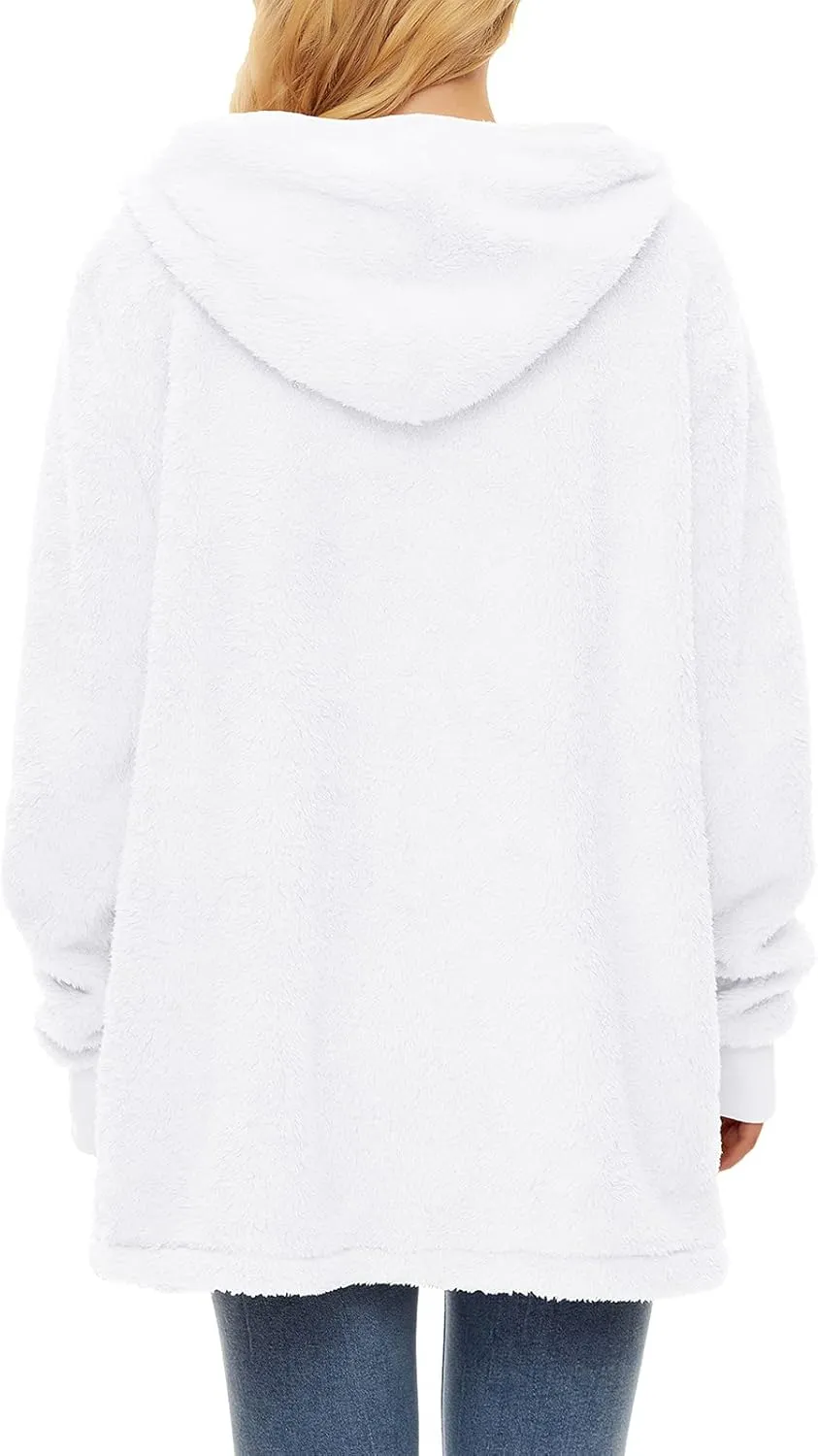 Century Star Women Fleece Cardigan Hooded Loose Fuzzy Cardigan Coat Womens Fuzzy Jacket Outwear