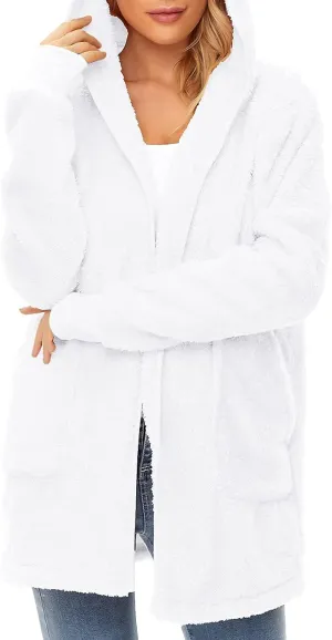 Century Star Women Fleece Cardigan Hooded Loose Fuzzy Cardigan Coat Womens Fuzzy Jacket Outwear
