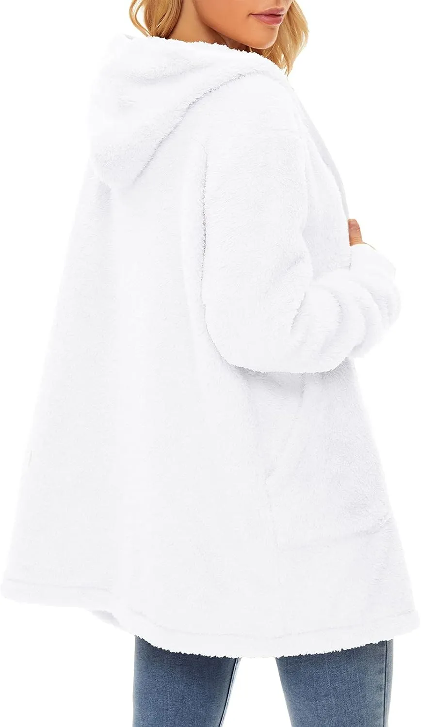 Century Star Women Fleece Cardigan Hooded Loose Fuzzy Cardigan Coat Womens Fuzzy Jacket Outwear
