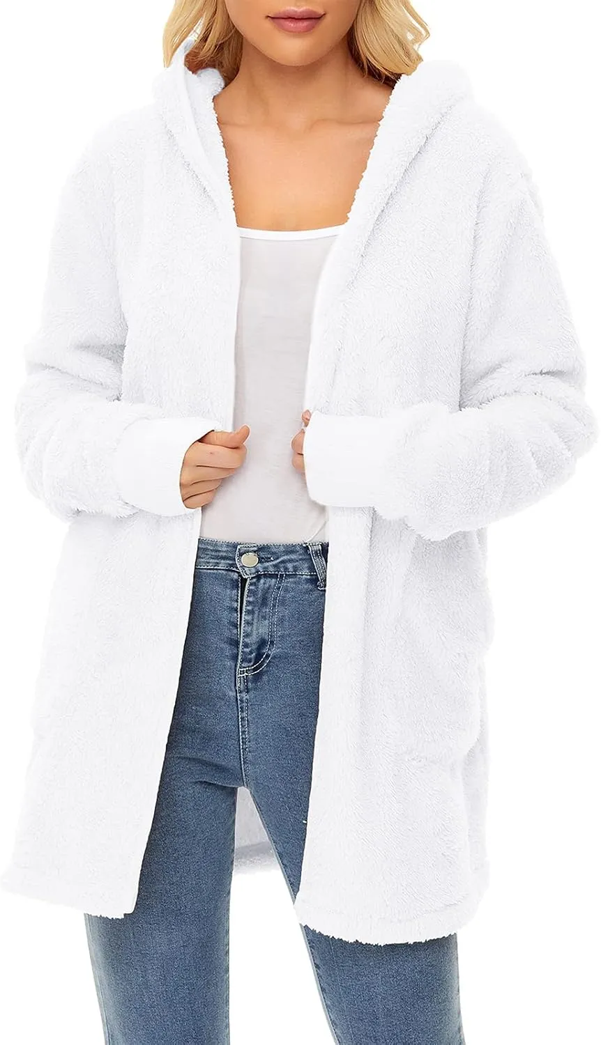 Century Star Women Fleece Cardigan Hooded Loose Fuzzy Cardigan Coat Womens Fuzzy Jacket Outwear