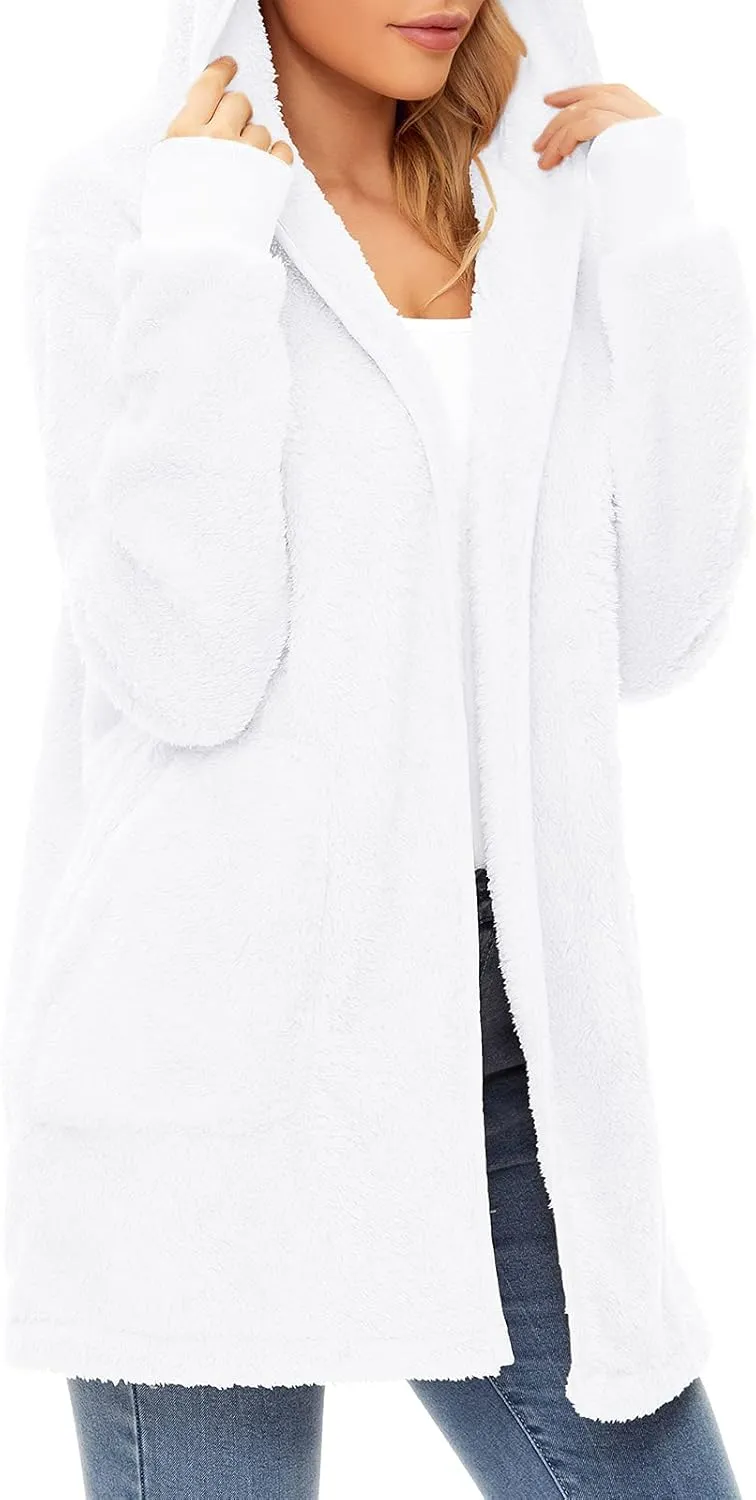 Century Star Women Fleece Cardigan Hooded Loose Fuzzy Cardigan Coat Womens Fuzzy Jacket Outwear