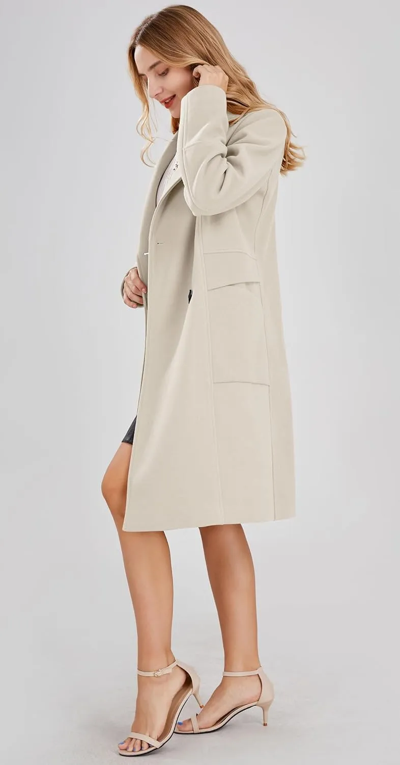 chouyatou Women's Basic Essential Double Breasted Mid-Long Wool Blend Pea Coat