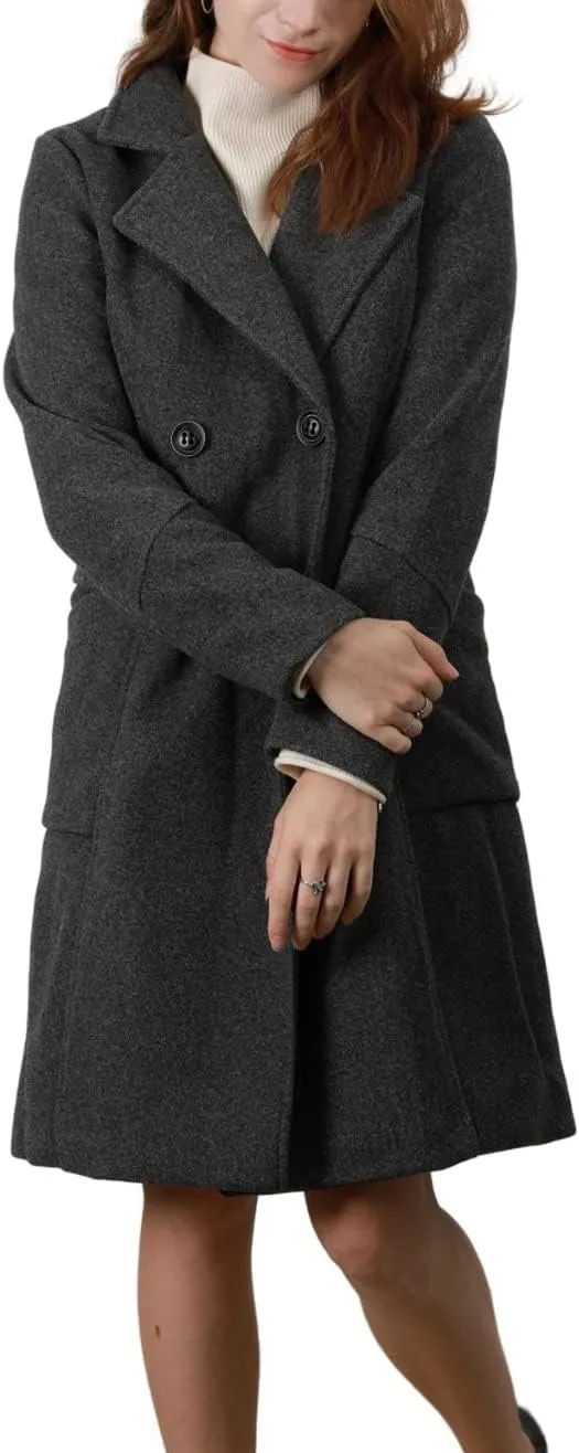chouyatou Women's Basic Essential Double Breasted Mid-Long Wool Blend Pea Coat