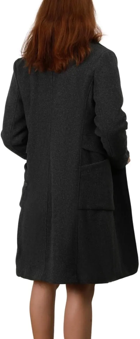 chouyatou Women's Basic Essential Double Breasted Mid-Long Wool Blend Pea Coat