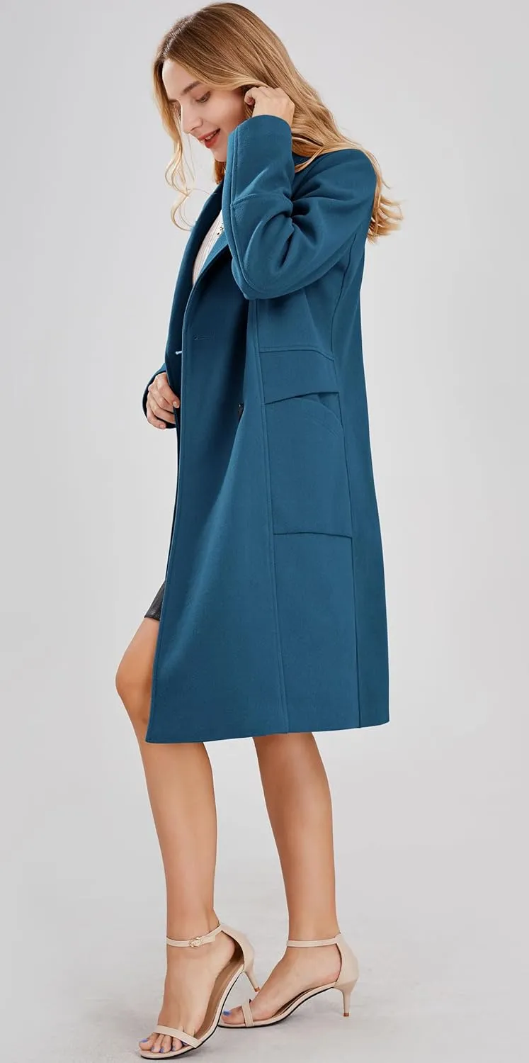 chouyatou Women's Basic Essential Double Breasted Mid-Long Wool Blend Pea Coat