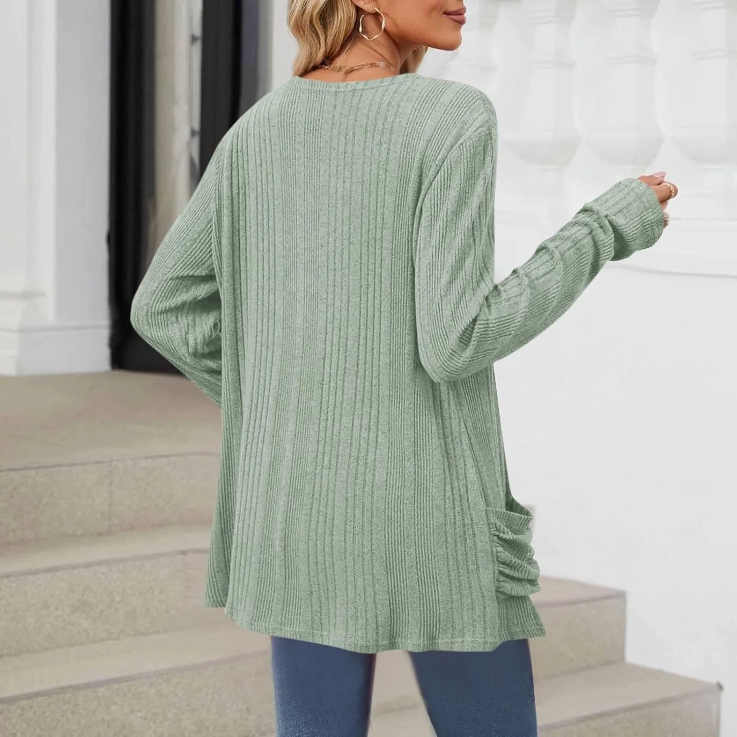 Chunky Cardigan Sweaters for Women Lightweight Open Front Knitted Cardigan Long Sleeve Outwear Coat with Pockets