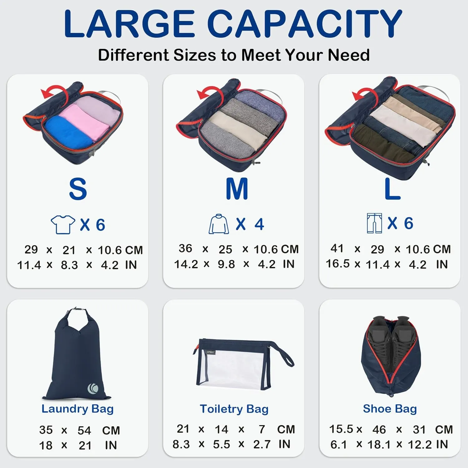 Cipway Compression Packing Cubes, Lightweight Travel Luggage Organizers with Shoe Bag, Toiletry Bag & Laundry Bag, Travel Essentials for Carry on Suitcase (8 Piece,Blue)