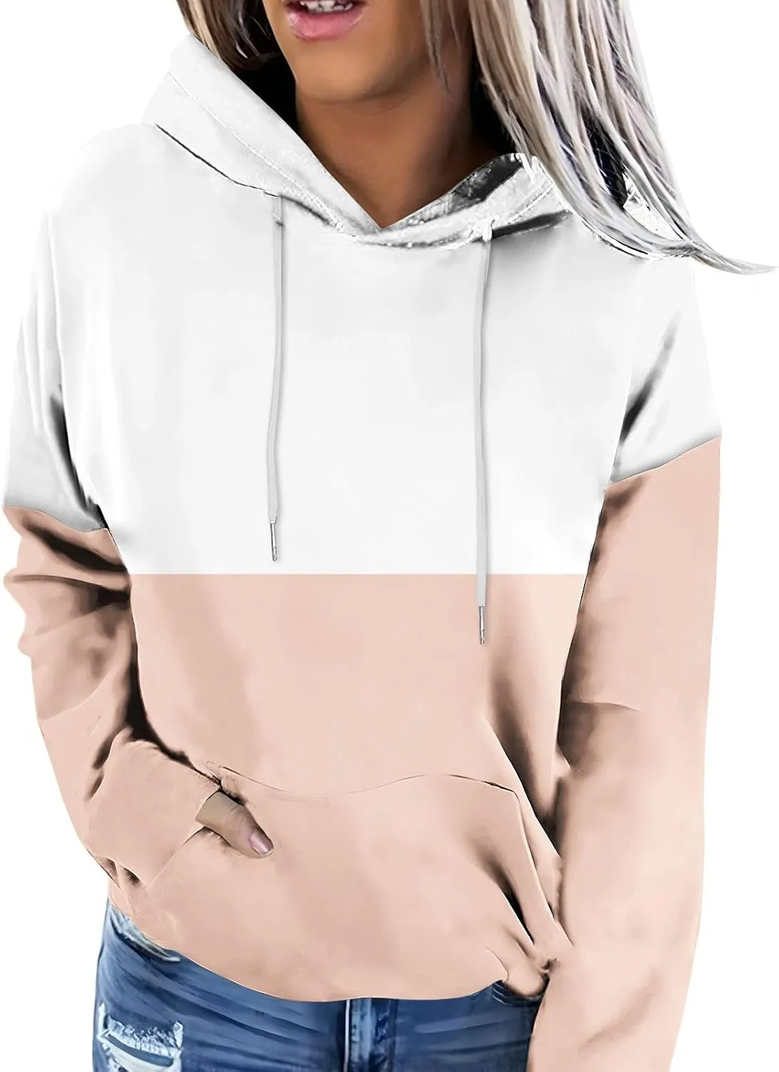 Color Block Hoodies For Women Trendy 2024 Teen Girls Fall Outfits Casual Long Sleeve Hooded Pullover Sweatshirts
