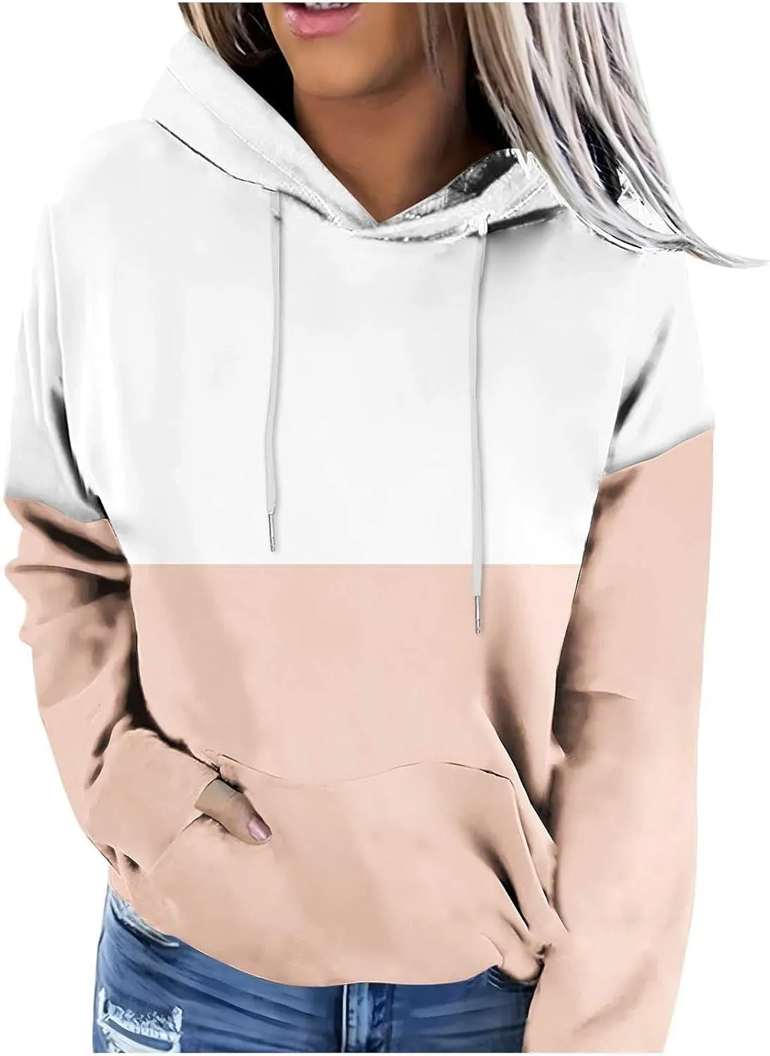 Color Block Hoodies For Women Trendy 2024 Teen Girls Fall Outfits Casual Long Sleeve Hooded Pullover Sweatshirts