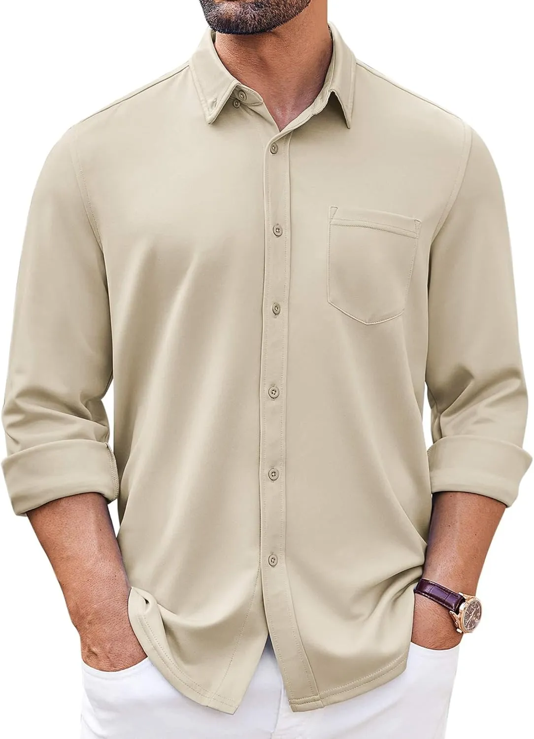 COOFANDY Mens Long Sleeve Button Down Shirt Wrinkle Free Casual Shirt for Men Untucked Shirts with Pocket for Wedding