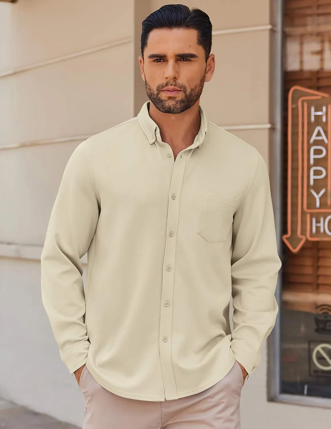 COOFANDY Mens Long Sleeve Button Down Shirt Wrinkle Free Casual Shirt for Men Untucked Shirts with Pocket for Wedding