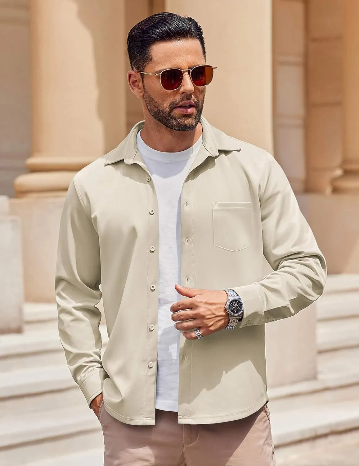 COOFANDY Mens Long Sleeve Button Down Shirt Wrinkle Free Casual Shirt for Men Untucked Shirts with Pocket for Wedding