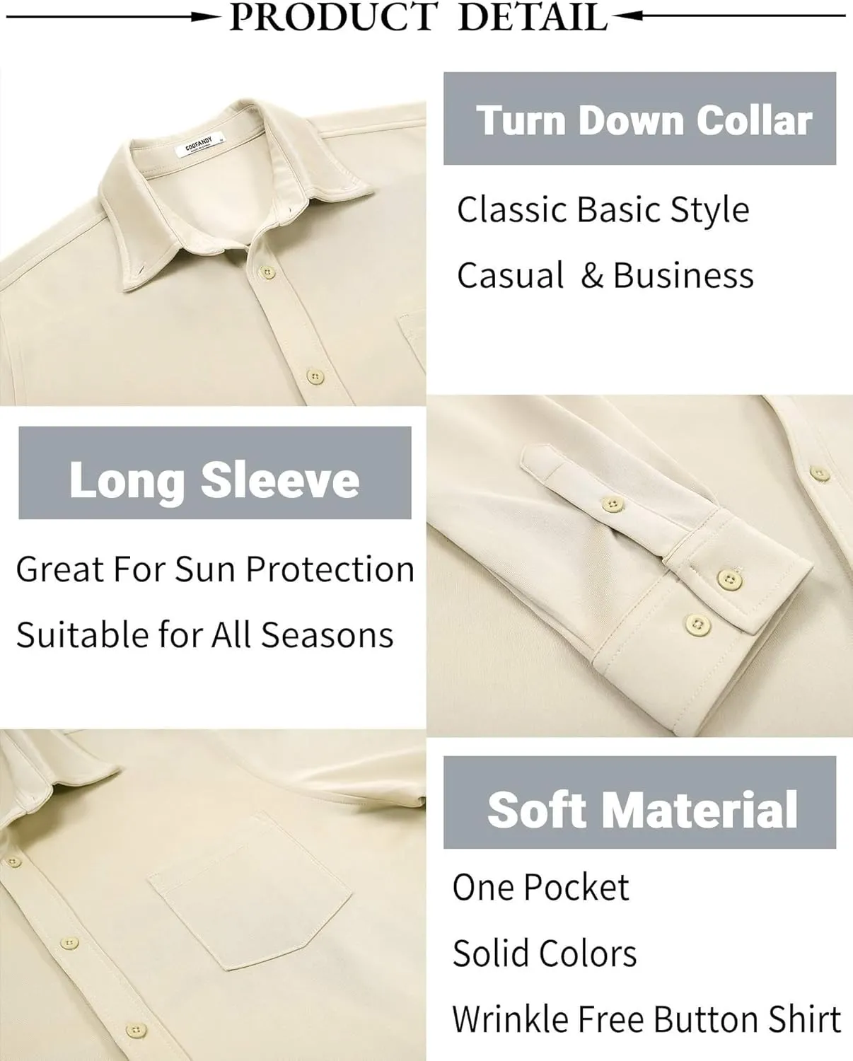 COOFANDY Mens Long Sleeve Button Down Shirt Wrinkle Free Casual Shirt for Men Untucked Shirts with Pocket for Wedding