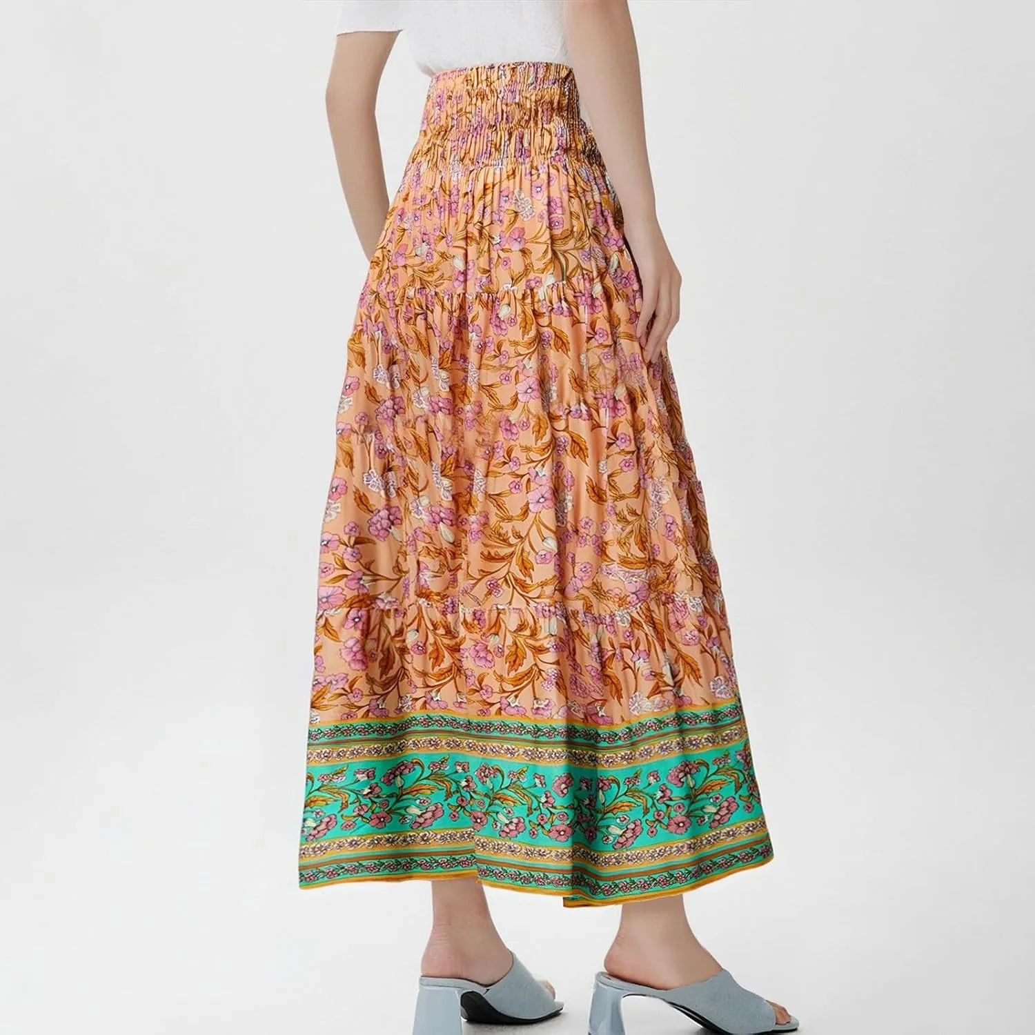 COTECRAM Maxi Skirts for Women 2025 Bohemian Long Skirts Pleated Flowy High Waist Casual A Line Floral Printed Summer Skirt