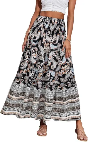 COTECRAM Maxi Skirts for Women 2025 Bohemian Long Skirts Pleated Flowy High Waist Casual A Line Floral Printed Summer Skirt