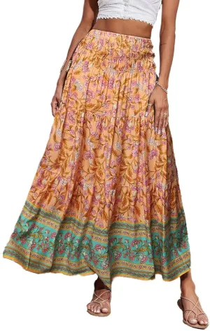 COTECRAM Maxi Skirts for Women 2025 Bohemian Long Skirts Pleated Flowy High Waist Casual A Line Floral Printed Summer Skirt