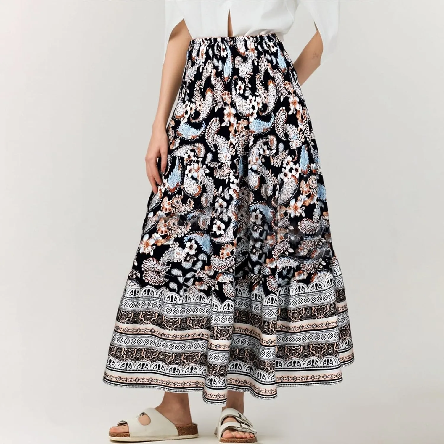 COTECRAM Maxi Skirts for Women 2025 Bohemian Long Skirts Pleated Flowy High Waist Casual A Line Floral Printed Summer Skirt