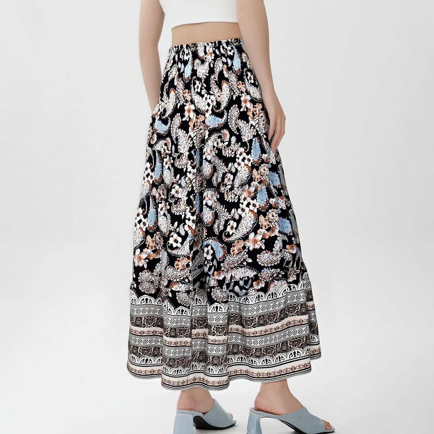 COTECRAM Maxi Skirts for Women 2025 Bohemian Long Skirts Pleated Flowy High Waist Casual A Line Floral Printed Summer Skirt