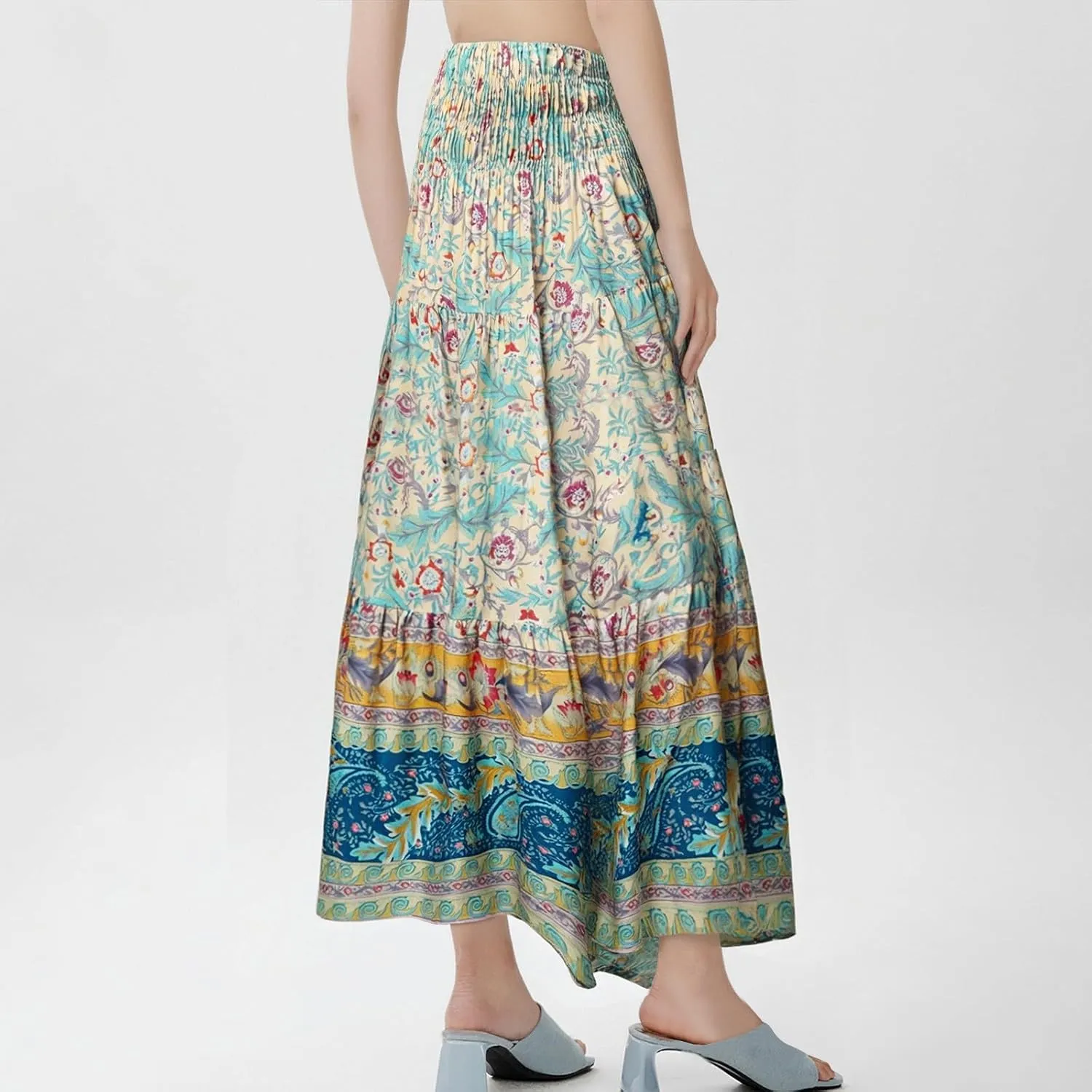 COTECRAM Maxi Skirts for Women 2025 Bohemian Long Skirts Pleated Flowy High Waist Casual A Line Floral Printed Summer Skirt