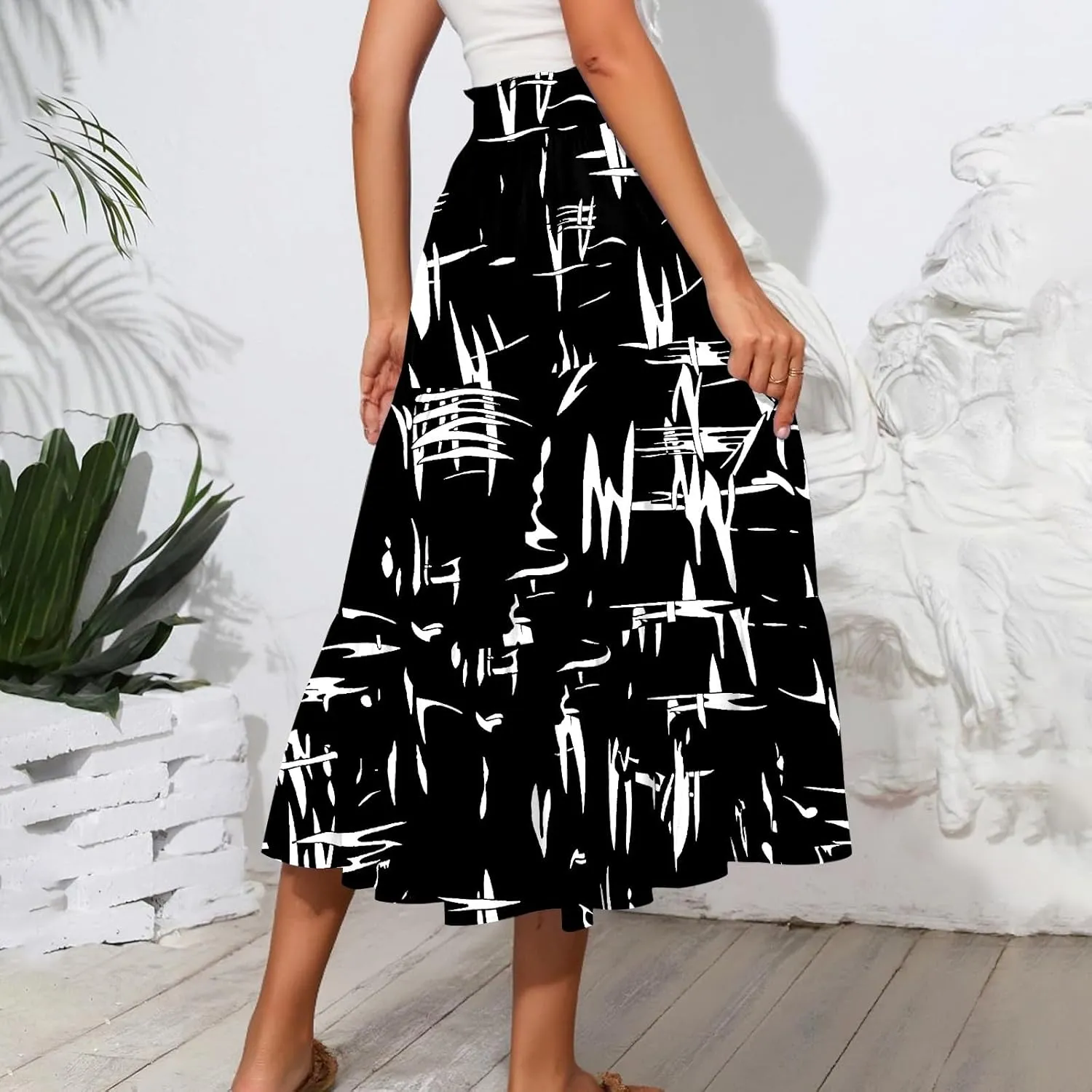 COTECRAM Women's 2025 Bohemian Beach Skirts Flowy High Waist Tiered A Line Midi Skirt Trendy Summer Pleated Long Skirts