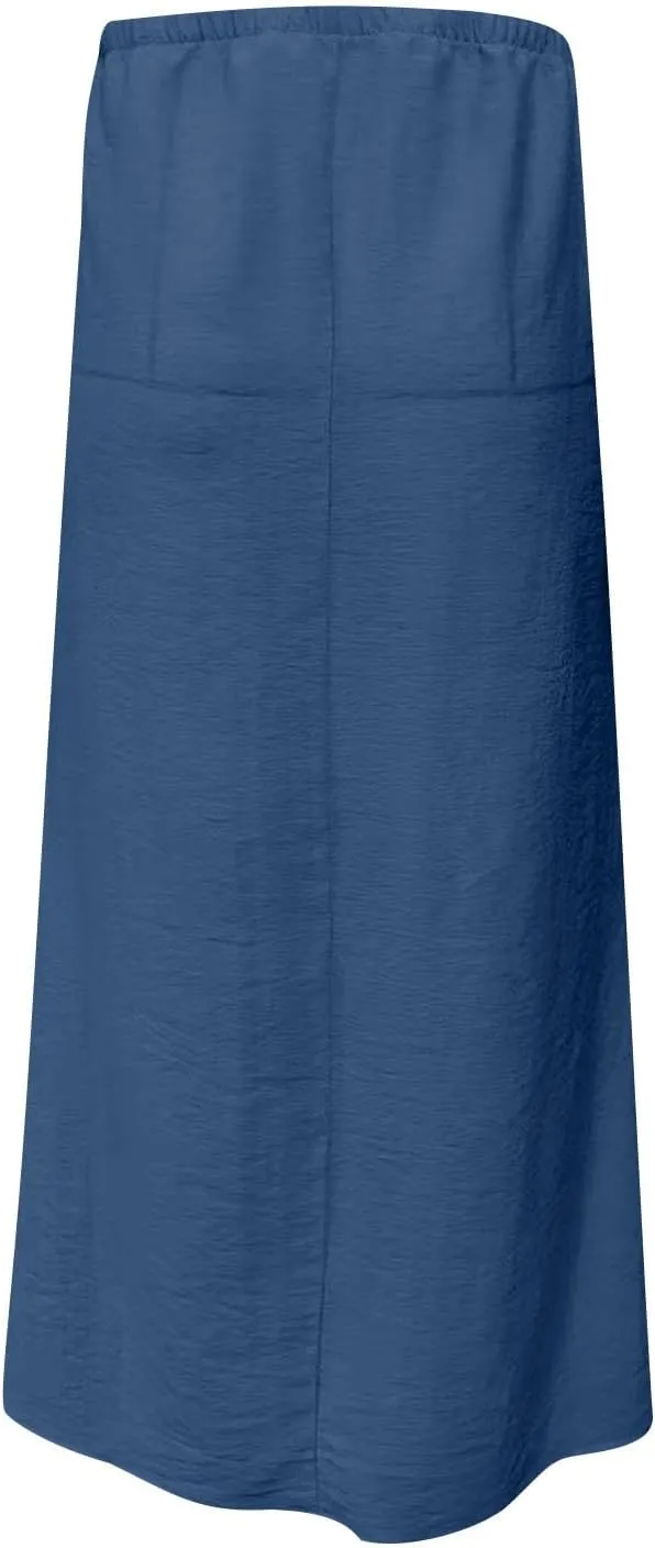 Cotton Linen Maxi Skirts for Women 2025 Drawstring Elastic Waist Dress A Line Cute Vacation Boho Long Flowy Skirts
