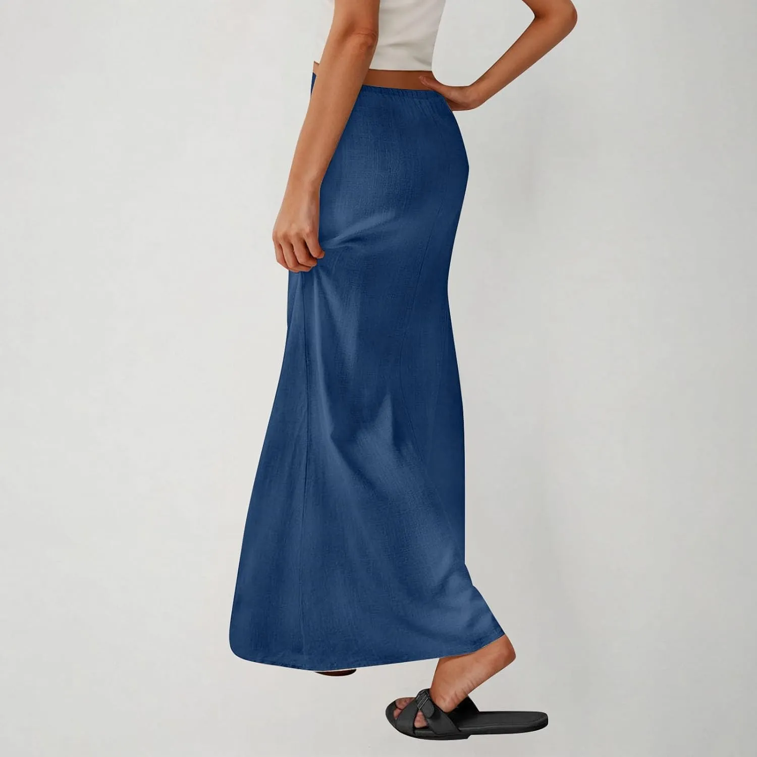 Cotton Linen Maxi Skirts for Women 2025 Drawstring Elastic Waist Dress A Line Cute Vacation Boho Long Flowy Skirts