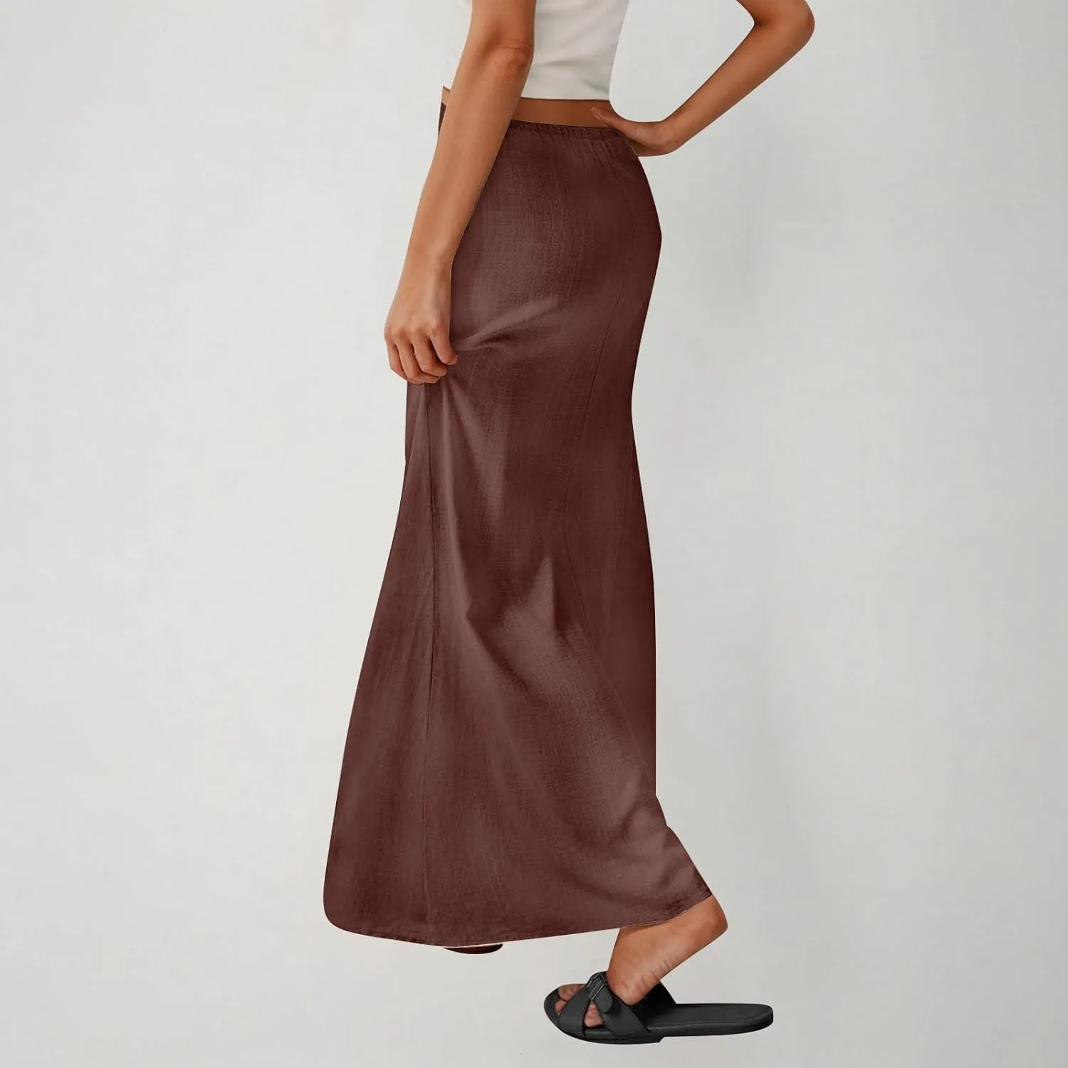Cotton Linen Maxi Skirts for Women 2025 Drawstring Elastic Waist Dress A Line Cute Vacation Boho Long Flowy Skirts