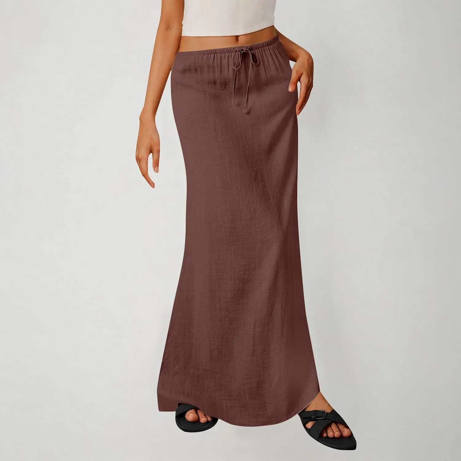 Cotton Linen Maxi Skirts for Women 2025 Drawstring Elastic Waist Dress A Line Cute Vacation Boho Long Flowy Skirts