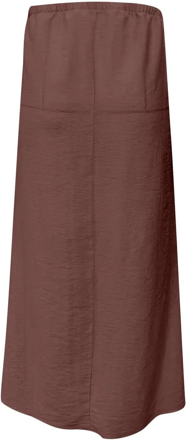 Cotton Linen Maxi Skirts for Women 2025 Drawstring Elastic Waist Dress A Line Cute Vacation Boho Long Flowy Skirts