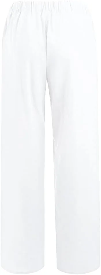 Cotton Linen Pants for Women Elastic Waisted Drawstring Straight Wide Leg Trousers Summer Lightweight Long Pant