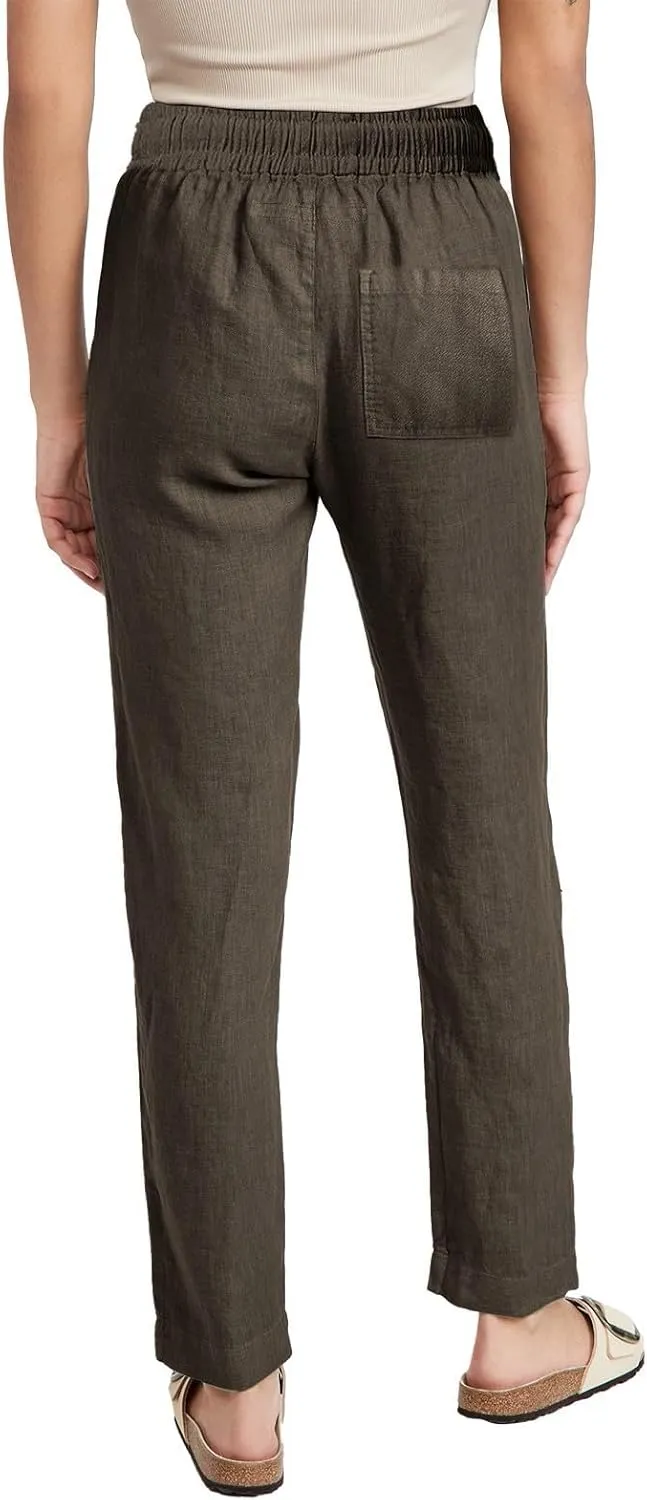 Cotton Linen Pants Women Summer Petite Elastic Waist Solid Lounge Long Trousers Relax Fit Leg White Beach Pant