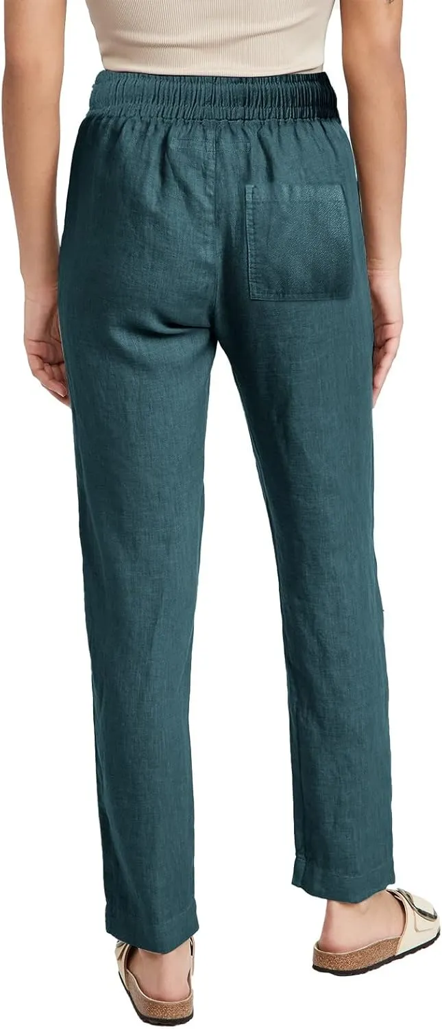 Cotton Linen Pants Women Summer Petite Elastic Waist Solid Lounge Long Trousers Relax Fit Leg White Beach Pant