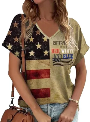 Courtesy of The Red White and Blue Shirt Women Patriotic Country Music Shirts Vintage American Flag Graphic Tee Tops