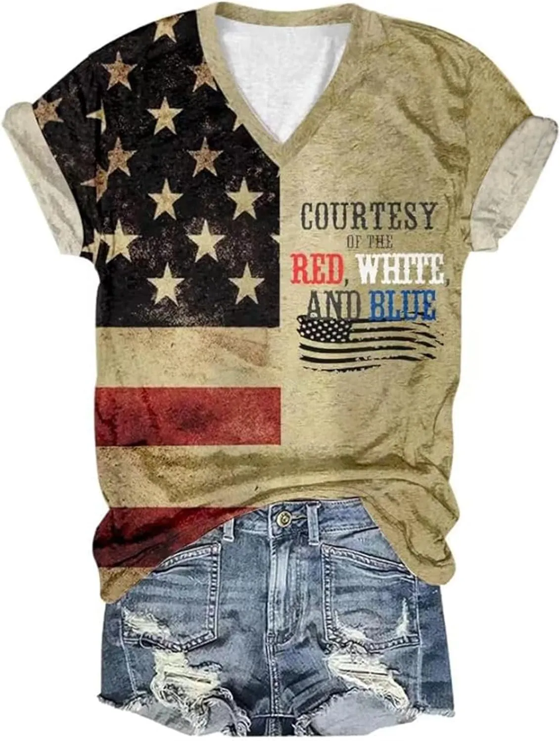 Courtesy of The Red White and Blue Shirt Women Patriotic Country Music Shirts Vintage American Flag Graphic Tee Tops