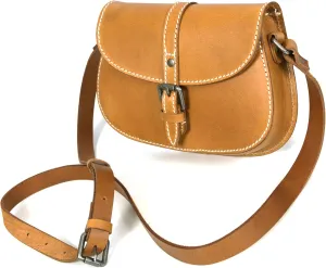 Crossbody Bag for Women, Tan Saddle Leather Bag with Contrast Stitching