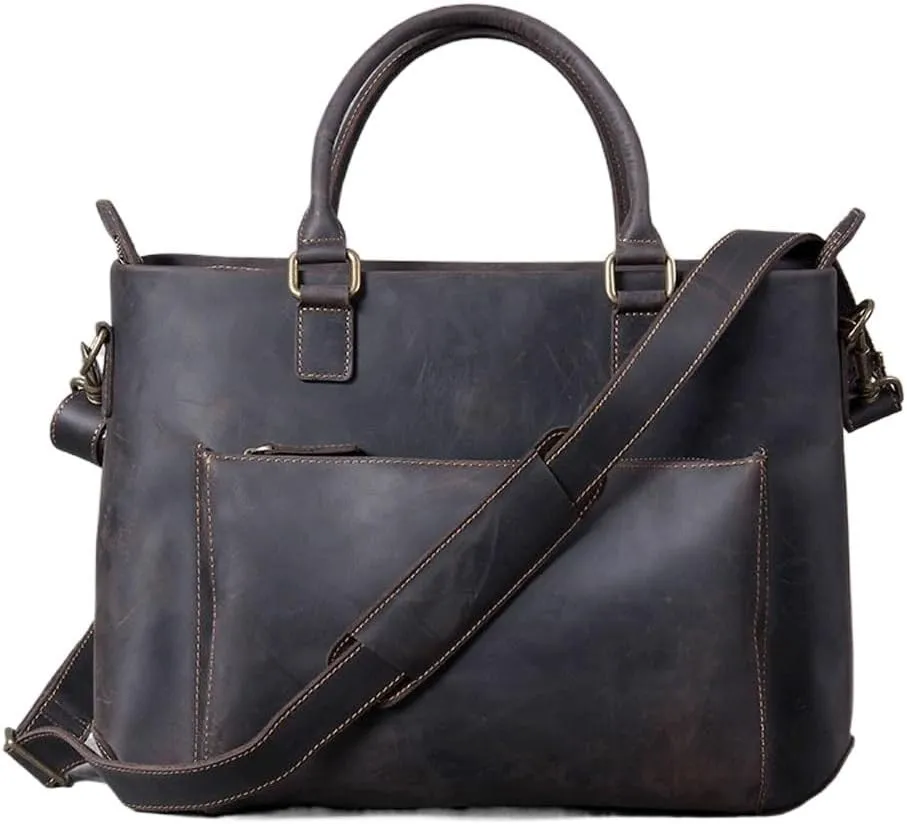 CSCDD Vintage Briefcase Crazy Horse Leather Tote Shoulder Crossbody Bag Outdoor Backpack