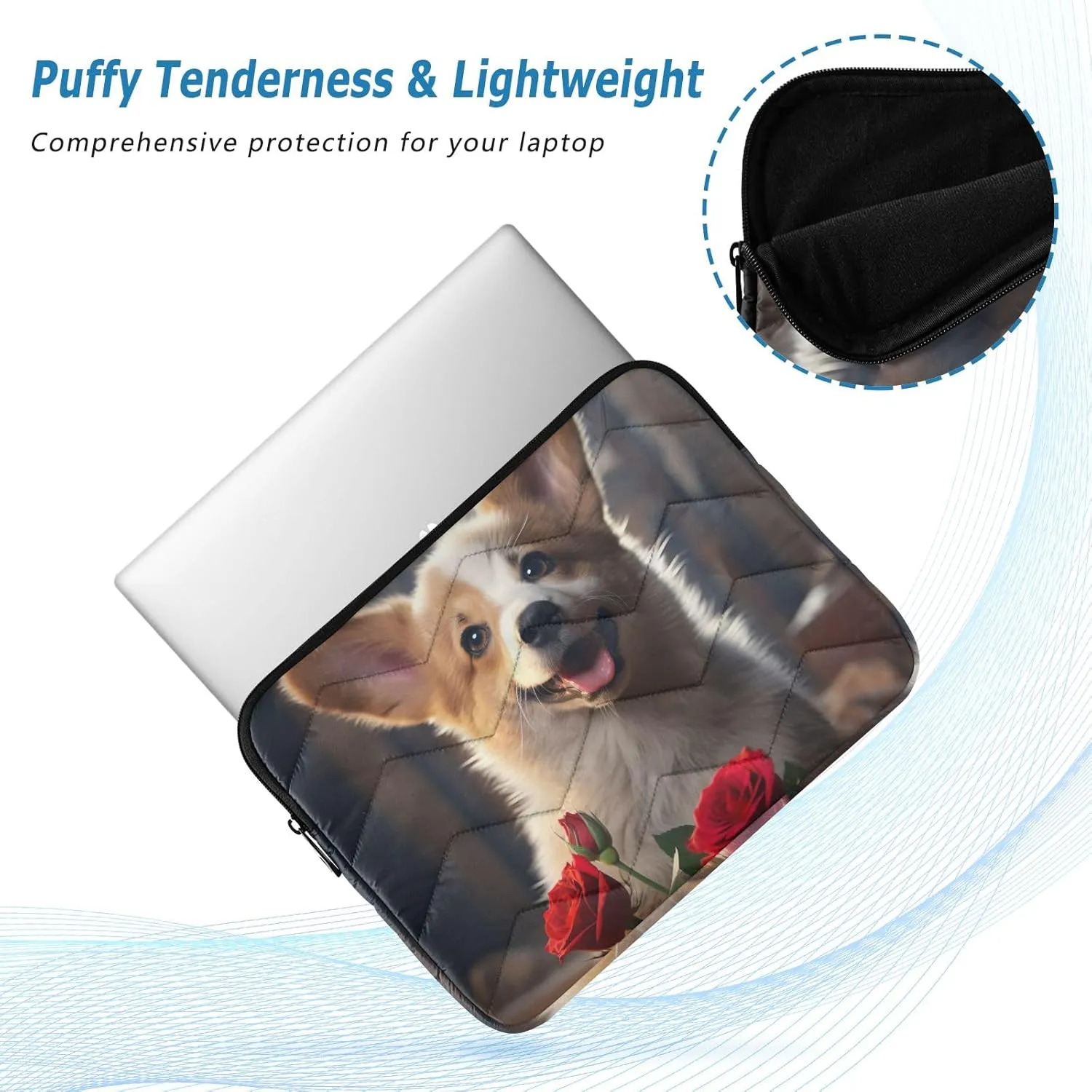 Cute Corgi Rose Rugged Laptop Bag, Durable Laptop Travel Case, Laptop Tote for Women 13-14 Inch