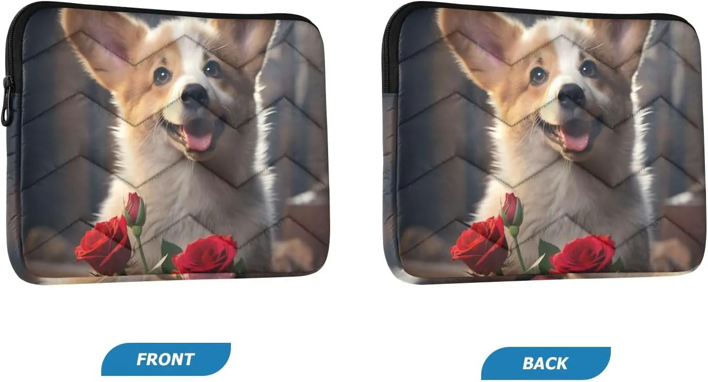 Cute Corgi Rose Rugged Laptop Bag, Durable Laptop Travel Case, Laptop Tote for Women 13-14 Inch